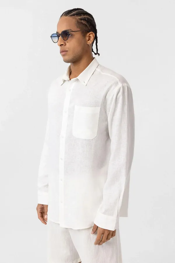 Pocket Detail Oversize Long Sleeve Shirt Ecru