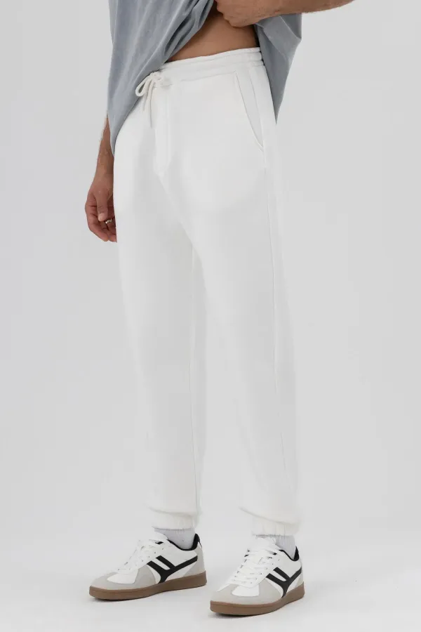 Basic Paça Lastikli Eşofman Alt Ekru