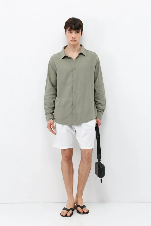 Uzun Kollu Basic Oversize Gömlek Haki