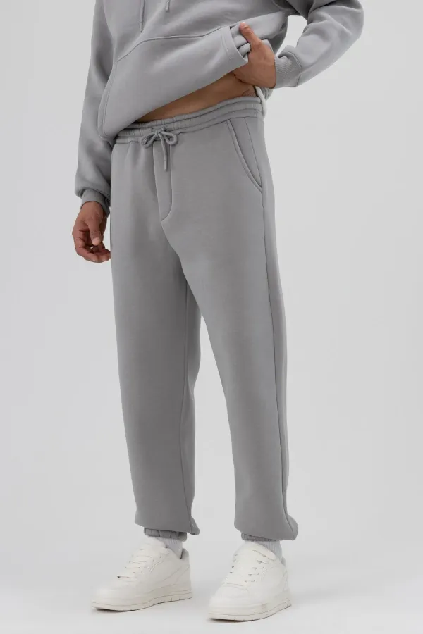 Basic Paça Lastikli Eşofman Alt Gri