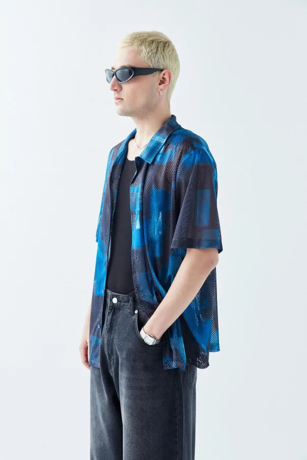 Patterned Corduroy Oversize Shirt Pattern-12