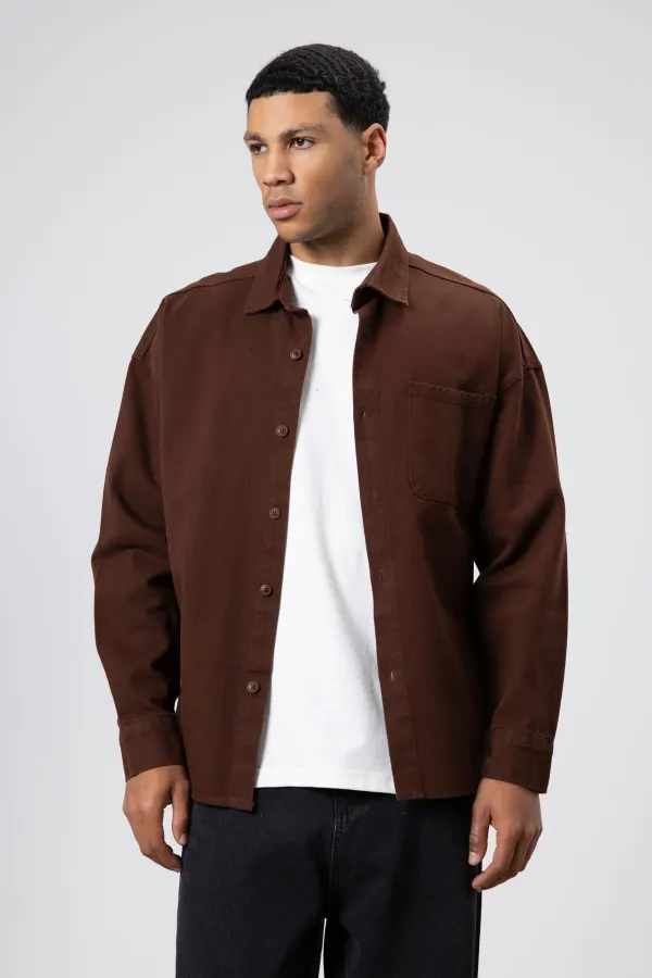 Oversize Gabardin Gömlek Ceket Kahve