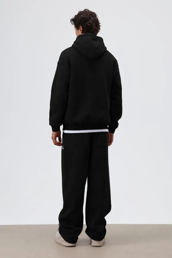 Sweat à capuche basique oversize délavé noir