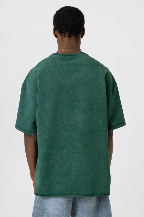 T-shirt basique oversize délavé, bleu marine