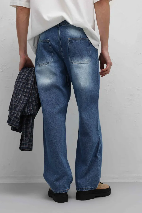Pocket Detail Baggy Fit Jeans Blue