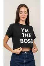 Baskılı Crop T-Shirt Kadın