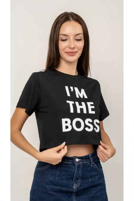 Baskılı Crop T-Shirt Kadın
