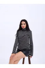 4213 KNITWEAR STRIPED TURTLENECK SALASH-BLACK-ECRU
