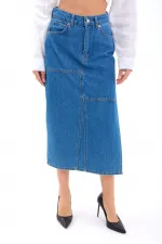 6900 SLIPPED MIDI SKIRT-MAVİ