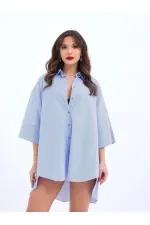 4328 GÖMLEK-MAVİ BEYAZ ÇİZGİLİ