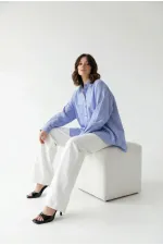 7554 GÖMLEK-MAVİ BEYAZ ÇİZGİLİ