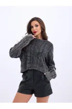 43331 TRİKO SAÇ ÖRGÜ KAZAK-SİYAH