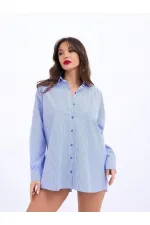 7057 GÖMLEK-MAVİ BEYAZ ÇİZGİLİ