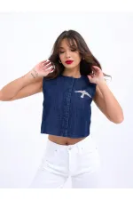 7336 GILET EN JEAN - BLEU