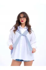 6749 GÖMLEK-MAVİ BEYAZ ÇİZGİLİ