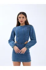 Robe en jean à fenêtre 6834 - Bleue