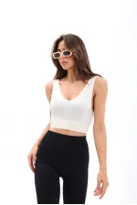 15543 RİPLİ V YAKA BRA-EKRU