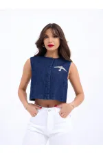 7336 GILET EN JEAN - BLEU