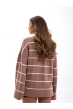 42401 TRİKO ÇİZGİLİ SALAŞ KAZAK-VİZON-KREM