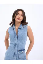 7117 GILET EN JEAN - BLEU