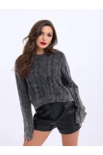 43331 TRİKO SAÇ ÖRGÜ KAZAK-SİYAH