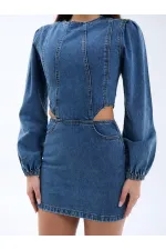 Robe en jean à fenêtre 6834 - Bleue
