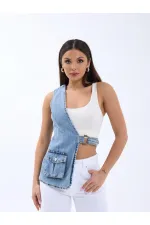 6838 GILET EN JEAN ASYMÉTRIQUE - BLEU