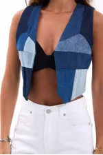 6936 DENIM PIECES VEST-MAVİ