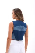 6936 DENIM PIECES VEST-MAVİ
