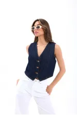 7414 GILET EN JEAN - BLEU