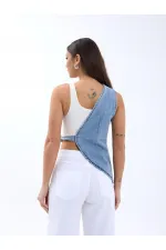 6838 GILET EN JEAN ASYMÉTRIQUE - BLEU