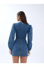 Robe en jean à fenêtre 6834 - Bleue