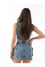 6458 DENİM LOW WAIST SKIRT-MAVİ