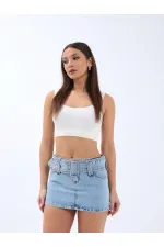 6831 BELT DENIM MINI SKIRT LOW WAIST-MAVİ