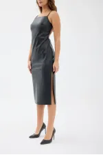 7543 DERİ ELBİSE-SİYAH