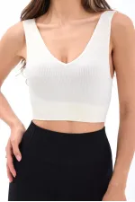 15543 RİPLİ V YAKA BRA-EKRU