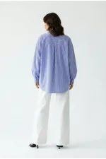 7554 GÖMLEK-MAVİ BEYAZ ÇİZGİLİ