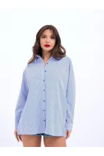 7057 GÖMLEK-MAVİ BEYAZ ÇİZGİLİ