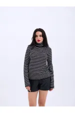 4213 KNITWEAR STRIPED TURTLENECK SALASH-BLACK-ECRU