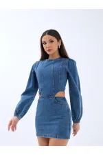 Robe en jean à fenêtre 6834 - Bleue