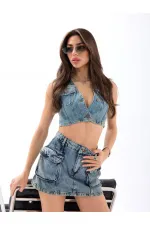 6458 DENİM LOW WAIST SKIRT-MAVİ