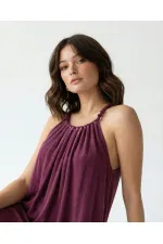 7387 DRESS - BURGUNDY