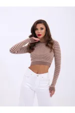 42211 MAILLE À RAYURES CROP-VISON-CRÈME