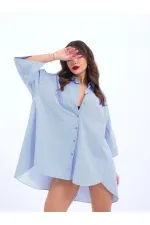 4328 GÖMLEK-MAVİ BEYAZ ÇİZGİLİ