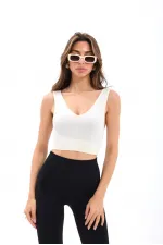 15543 RİPLİ V YAKA BRA-EKRU