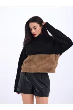 3904 KNITWEAR TURTLER STRIPED SWEATER-BLACK-MINK