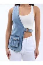 6838 GILET EN JEAN ASYMÉTRIQUE - BLEU