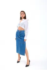 6900 SLIPPED MIDI SKIRT-MAVİ