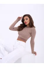 42211 MAILLE À RAYURES CROP-VISON-CRÈME