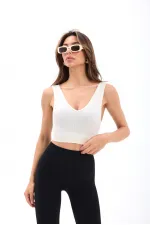 15543 RİPLİ V YAKA BRA-EKRU